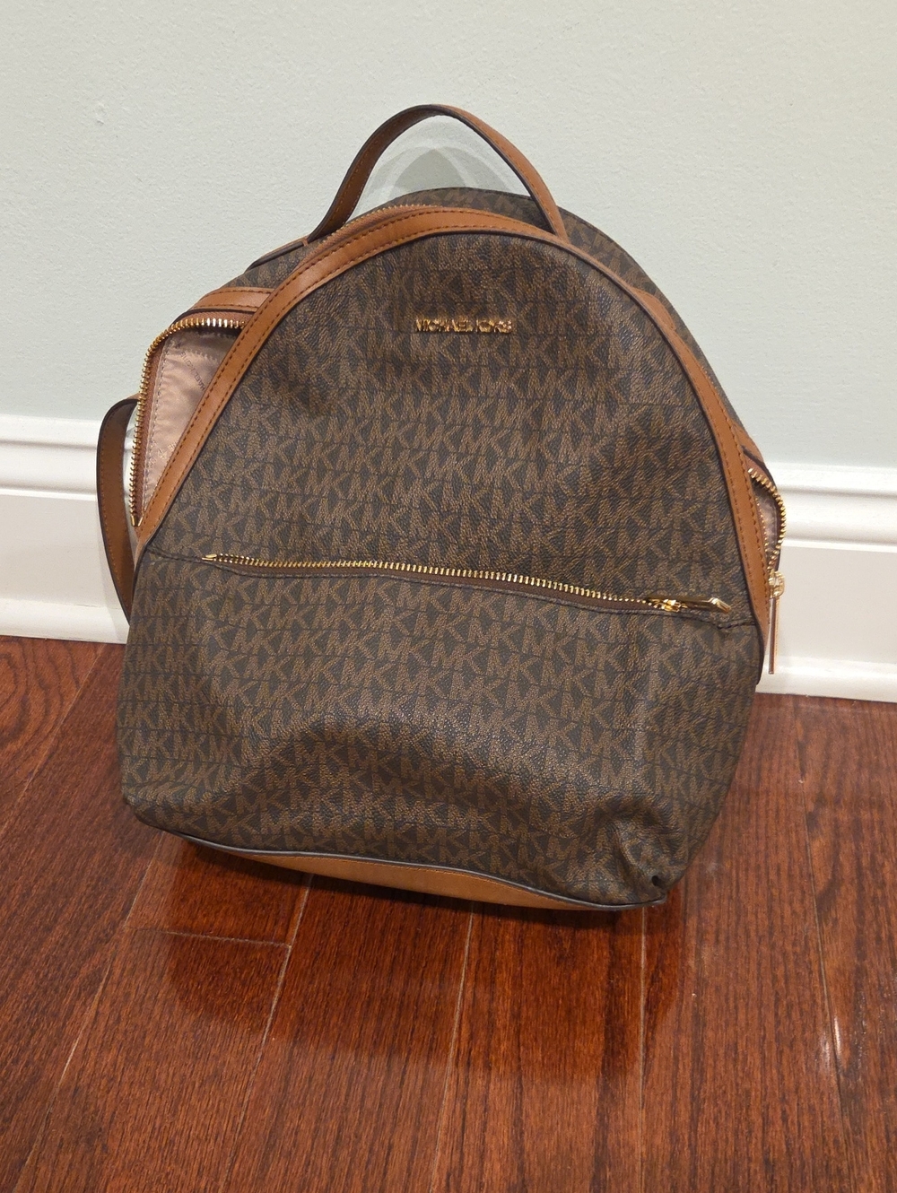 Michael Kors Chocolate Brown Logo Backpack with Tan Trim